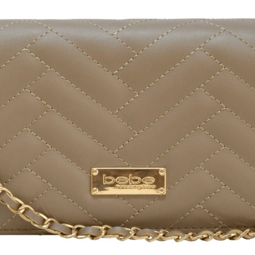 Bebe Quilted Crossbody in Nude with Gold Accents